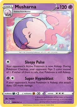Rare Pokémon card Musharna 88/202 from Sword & Shield expansion