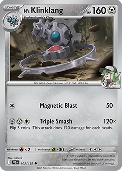 Uncommon Pokémon card N's Klinklang 105/159 from Journey Together expansion