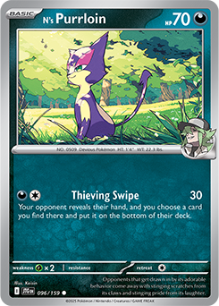 Common Pokémon card N's Purrloin 96/159 from Journey Together expansion