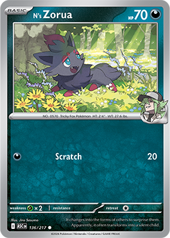 Carte Pokémon Communes Zorua de N 136/217 de la série Héros Transcendants