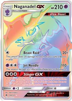 Secret Rainbow GX Pokémon card Naganadel GX 134/131 from Forbidden Light expansion