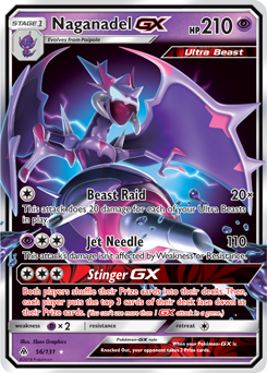 Pokémon GX Pokémon card Naganadel GX 56/131 from Forbidden Light expansion