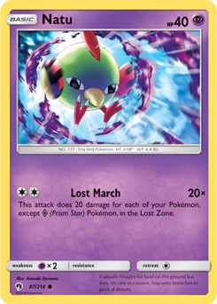 Common Pokémon card Natu 87/214 from Lost Thunder expansion