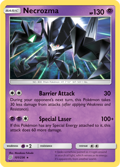 Rare Pokémon card Necrozma 101/236 from Unified Minds expansion