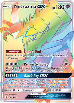 Secret Rainbow GX Pokémon card Necrozma GX 153/147 from Burning Shadows expansion