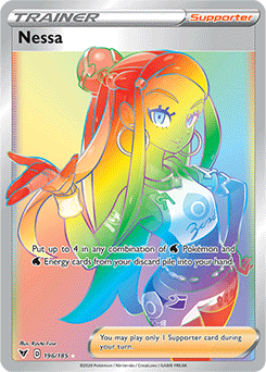 Secrète Rainbow Dresseu Pokémon card Nessa 196/185 from Vivid Voltage expansion
