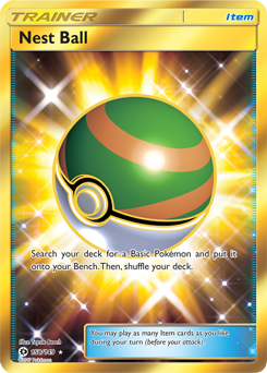 Secret Gold Pokémon card Nest Ball 158/149 from Sun & Moon expansion