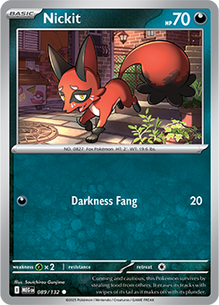 Common Pokémon card Nickit 89/132 from Mega Evolution expansion