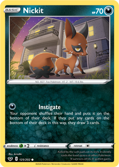 Common Pokémon card Nickit 125/202 from Sword & Shield expansion