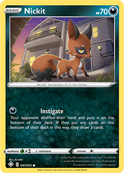 Common Pokémon card Nickit 047/072 from Shining Fates expansion