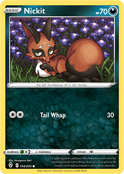 Common Pokémon card Nickit 104/203 from Evolving Skies expansion