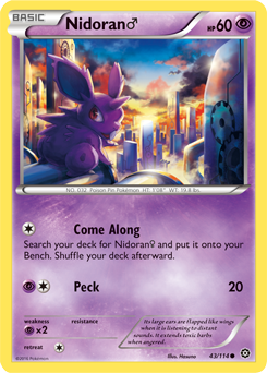 Common Pokémon card Nidoran 43/114 from Steam Siege expansion