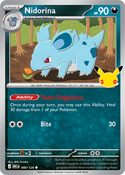 Common Pokémon card Nidorina 088/128 from 30th Celebration expansion