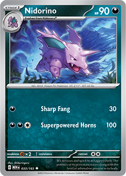 Uncommon Pokémon card Nidorino 33/165 from 151 expansion