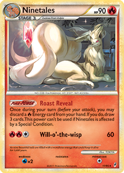 Rare holo Pokémon card Ninetales 17/95 from Call of Legends expansion