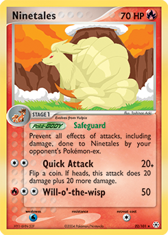 Rare Pokémon card Ninetales 22/101 from Ex Hidden Legends expansion