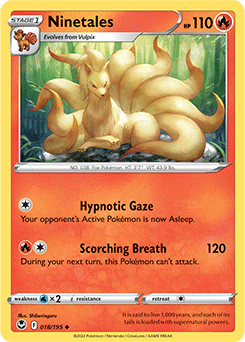 Uncommon Pokémon card Ninetales 018/195 from Silver Tempest expansion
