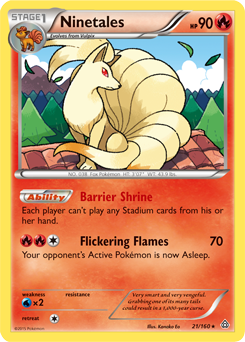 Rare Pokémon card Ninetales 21/160 from Primal Clash expansion