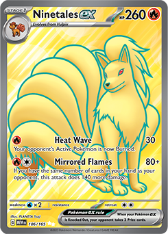 Ultra rare Pokémon card Ninetales ex 186/165 from 151 expansion