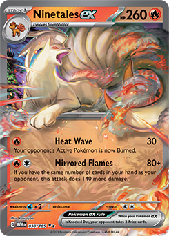 Double rare Pokémon card Ninetales ex 38/165 from 151 expansion