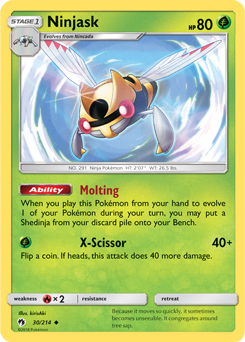 Uncommon Pokémon card Ninjask 30/214 from Lost Thunder expansion