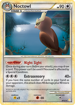 Rare holo Pokémon card Noctowl 8/123 from HeartGold SoulSilver expansion