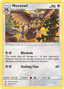 Uncommon Pokémon card Noctowl 166/236 from Unified Minds expansion