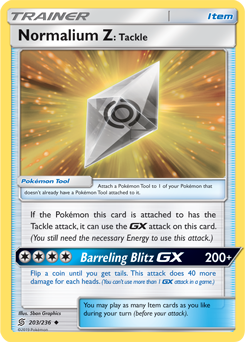 Uncommon Pokémon card Normalium Z: Tackle 203/236 from Unified Minds expansion