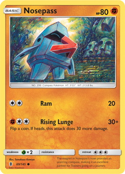 Common Pokémon card Nosepass 69/145 from Guardians Rising expansion