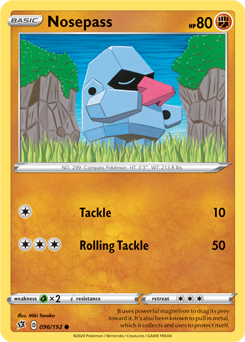 Common Pokémon card Nosepass 96/192 from Rebel Clash expansion