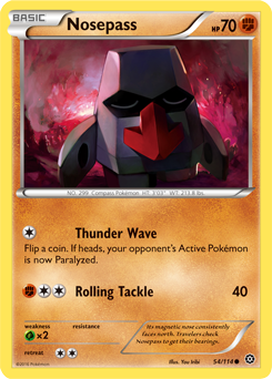 Common Pokémon card Nosepass 54/114 from Steam Siege expansion