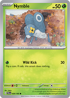 Common Pokémon card Nymble 020/193 from Paldea Evolved expansion
