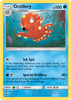 Rare Pokémon card Octillery 23/111 from Crimson Invasion expansion