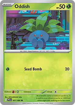 Common Pokémon card Oddish 1/94 from Phantasmal Flames expansion
