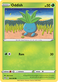 Common Pokémon card Oddish 001/196 from Lost Origin expansion