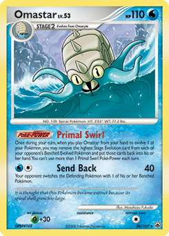 Rare Pokémon card Omastar 26/100 from Majestic Dawn expansion