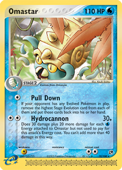 Rare Pokémon card Omastar 19/100 from Ex Sandstorm expansion