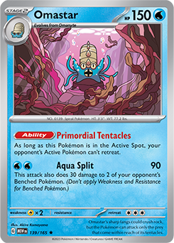 Rare Pokémon card Omastar 139/165 from 151 expansion