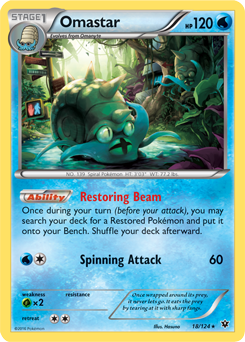 Rare Pokémon card Omastar 18/124 from Fates Collide expansion