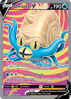 Full Art V Pokémon card Omastar V 174/195 from Silver Tempest expansion