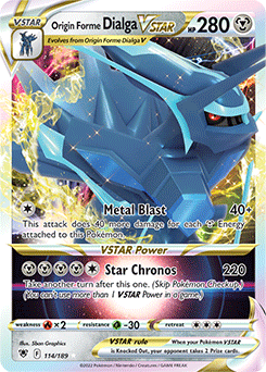 Ultra rare VSTAR Pokémon card Origin Forme Dialga VSTAR 114/189 from Astral Radiance expansion