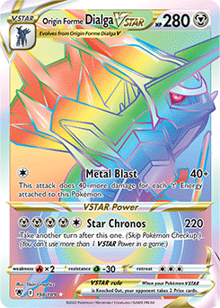 Rainbow VSTAR Pokémon card Origin Forme Dialga VSTAR 198/189 from Astral Radiance expansion