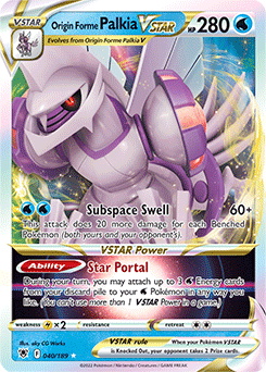 Ultra rare VSTAR Pokémon card Origin Forme Palkia VSTAR 040/189 from Astral Radiance expansion