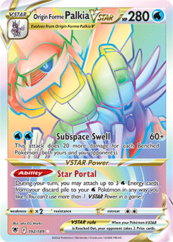 Rainbow VSTAR Pokémon card Origin Forme Palkia VSTAR 192/189 from Astral Radiance expansion