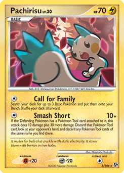 Rare holo Pokémon card Pachirisu 5/106 from Great Encounters expansion