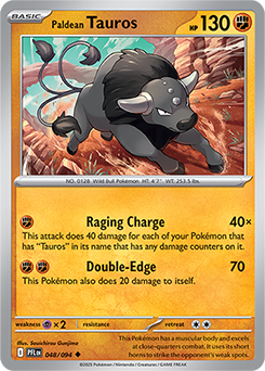 Uncommon Pokémon card Paldean Tauros 48/94 from Phantasmal Flames expansion