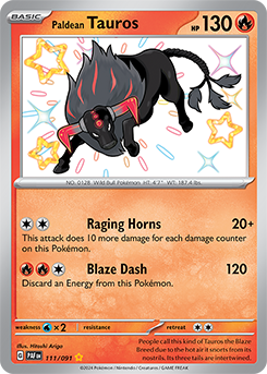 Paldean Tauros 111/91 Pokémon card from Paldean fates for sale at best price