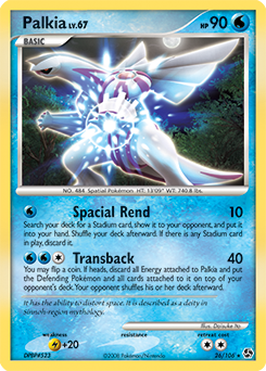 Rare Pokémon card Palkia 26/106 from Great Encounters expansion