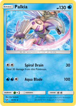 Rare holo Pokémon card Palkia 24/73 from Shining Legends expansion