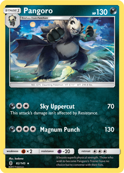 Rare Pokémon card Pangoro 82/145 from Guardians Rising expansion